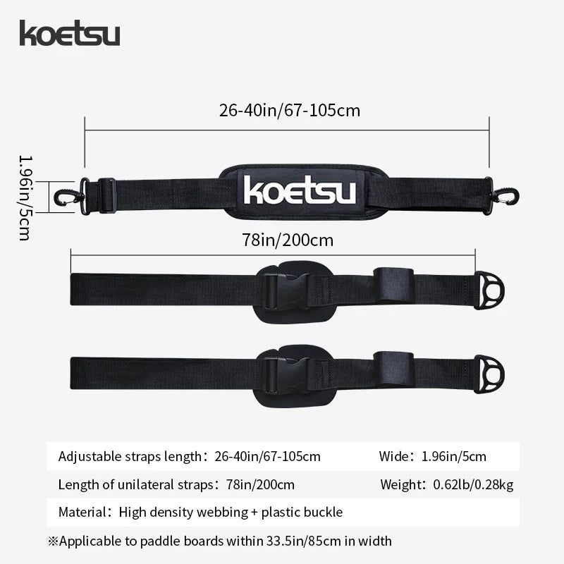 KOETSU Adjustable SUP Paddle Board Shoulder Strap - Comfortable Surfboard Carrying Belt - Ideal Transport Accessory