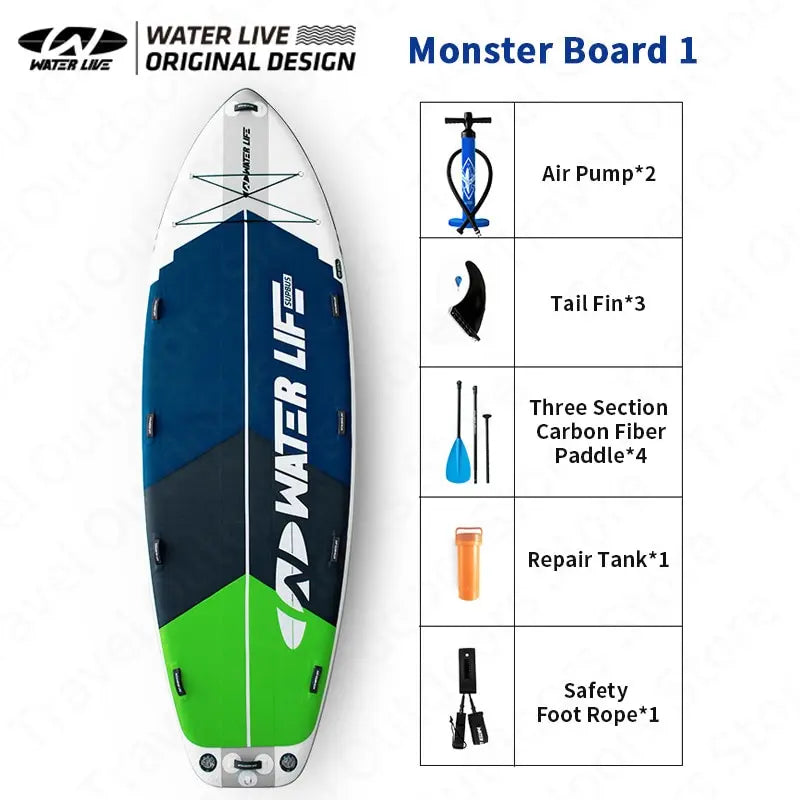 WATER LIVE Monster Team Surfboard Standing Up Competition Water Sports SUP Swimming Pulp Race Board Surfing Sets 457x142x20cm