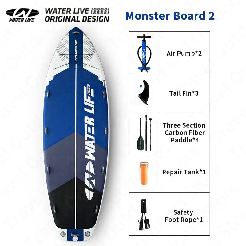 WATER LIVE Monster Team Surfboard Standing Up Competition Water Sports SUP Swimming Pulp Race Board Surfing Sets 457x142x20cm