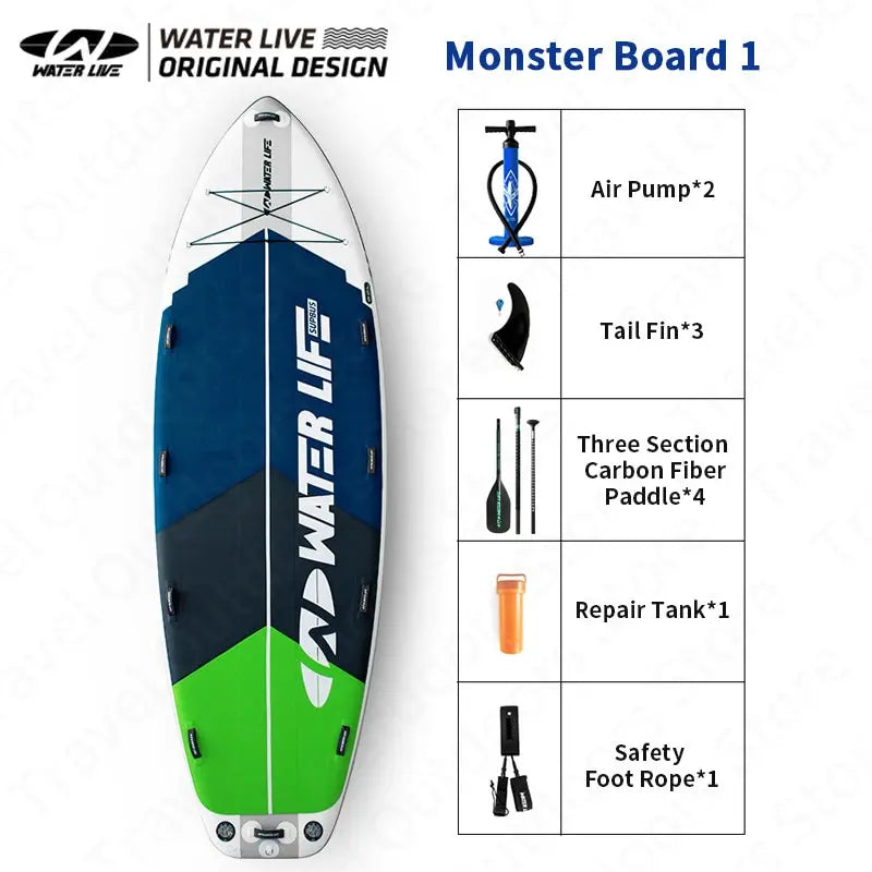 WATER LIVE Monster Team Surfboard Standing Up Competition Water Sports SUP Swimming Pulp Race Board Surfing Sets 457x142x20cm