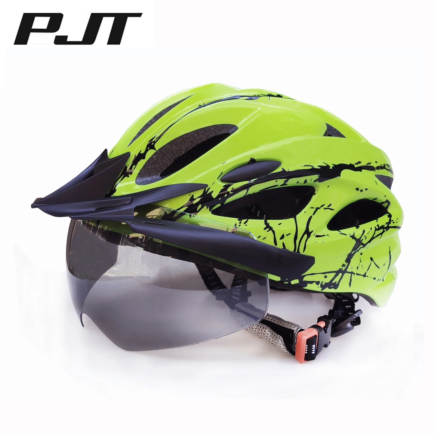 PJT 4-in-1 Lightweight Cycling Helmet 18 Breathable Holes Bicycle Helmet Adults Road MTB Detachable Sun Visor Goggles Bike Helme