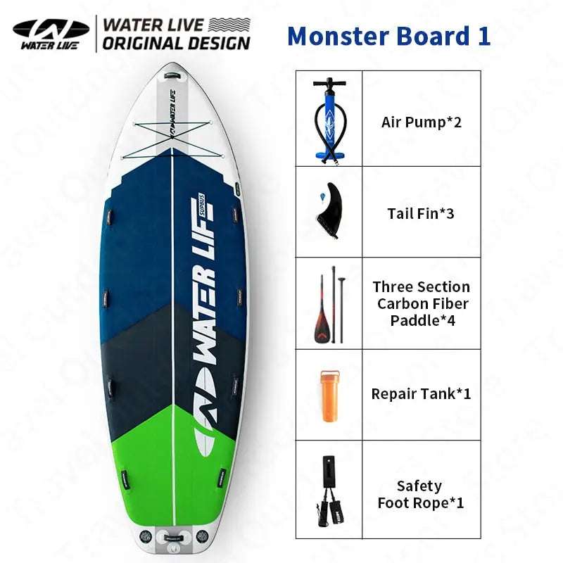 WATER LIVE Monster Team Surfboard Standing Up Competition Water Sports SUP Swimming Pulp Race Board Surfing Sets 457x142x20cm
