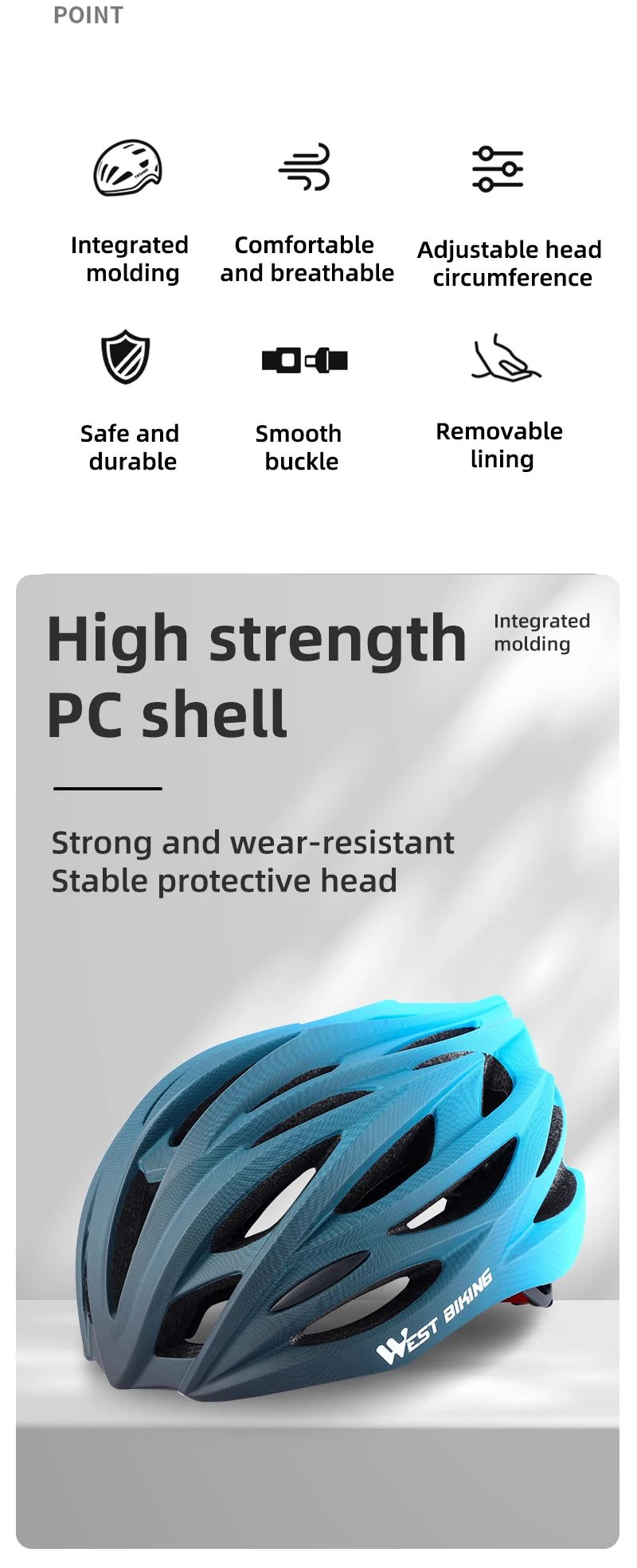 WEST BIKING Bicycle Helmet Men Women MTB Road Safety Integrally-molded Ultralight Helmet Breathable Ajustable Cycling Helmet