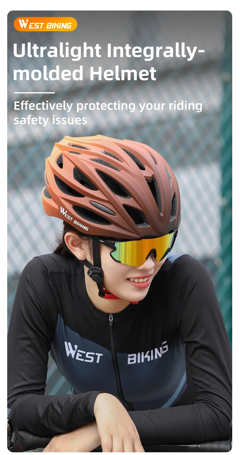WEST BIKING Bicycle Helmet Men Women MTB Road Safety Integrally-molded Ultralight Helmet Breathable Ajustable Cycling Helmet