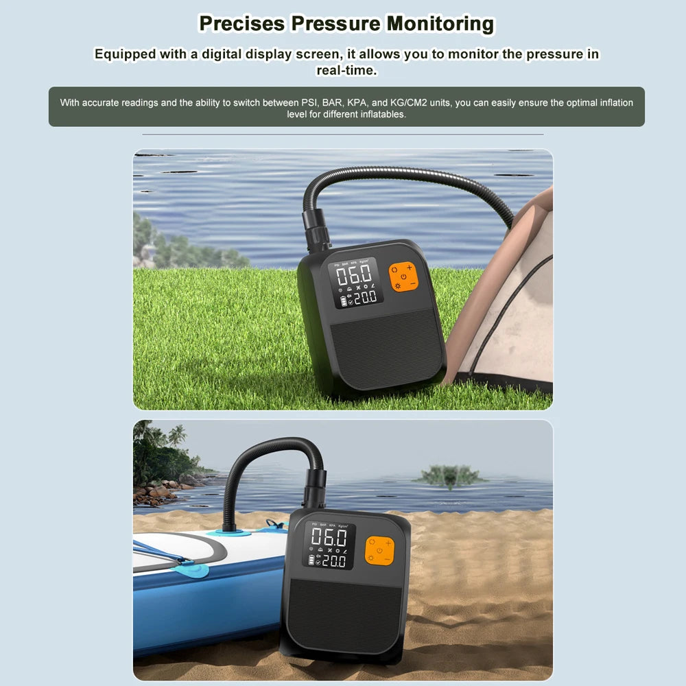 New Electric Paddleboard Pump Rechargeable 25PSI High Pressure Inflation Portable Electric Pump for Kayaks SUPs with 6 Nozzles 