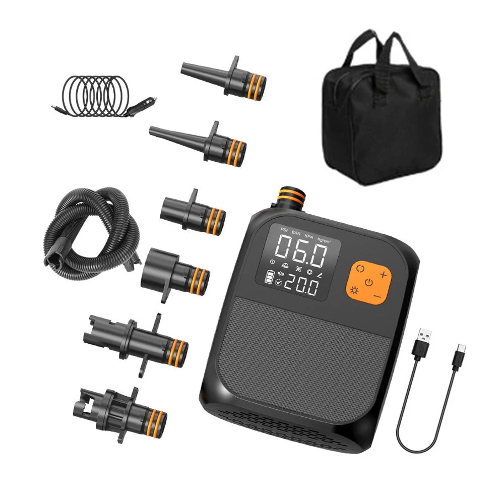 New Electric Paddleboard Pump Rechargeable 25PSI High Pressure Inflation Portable Electric Pump for Kayaks SUPs with 6 Nozzles 