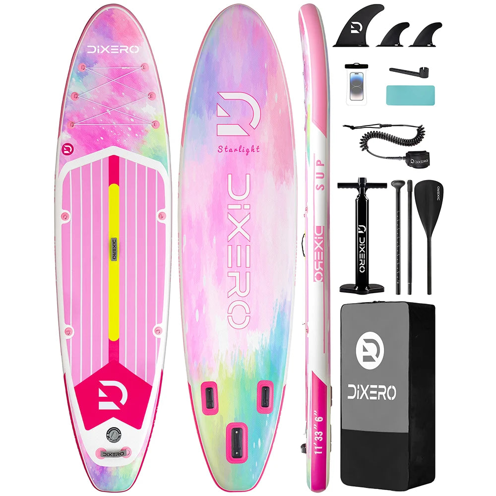 DIXERO Waterproof Inflatable Paddle Board 11''x33''x6''Adult Standing Style Aquatic With Kayak Accessories Fishing SUP Board