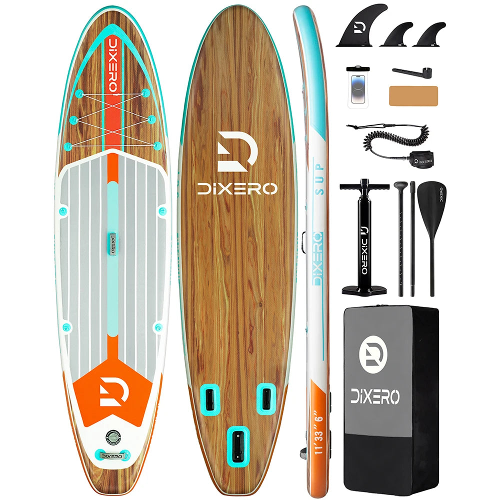 DIXERO Waterproof Inflatable Paddle Board 11''x33''x6''Adult Standing Style Aquatic With Kayak Accessories Fishing SUP Board