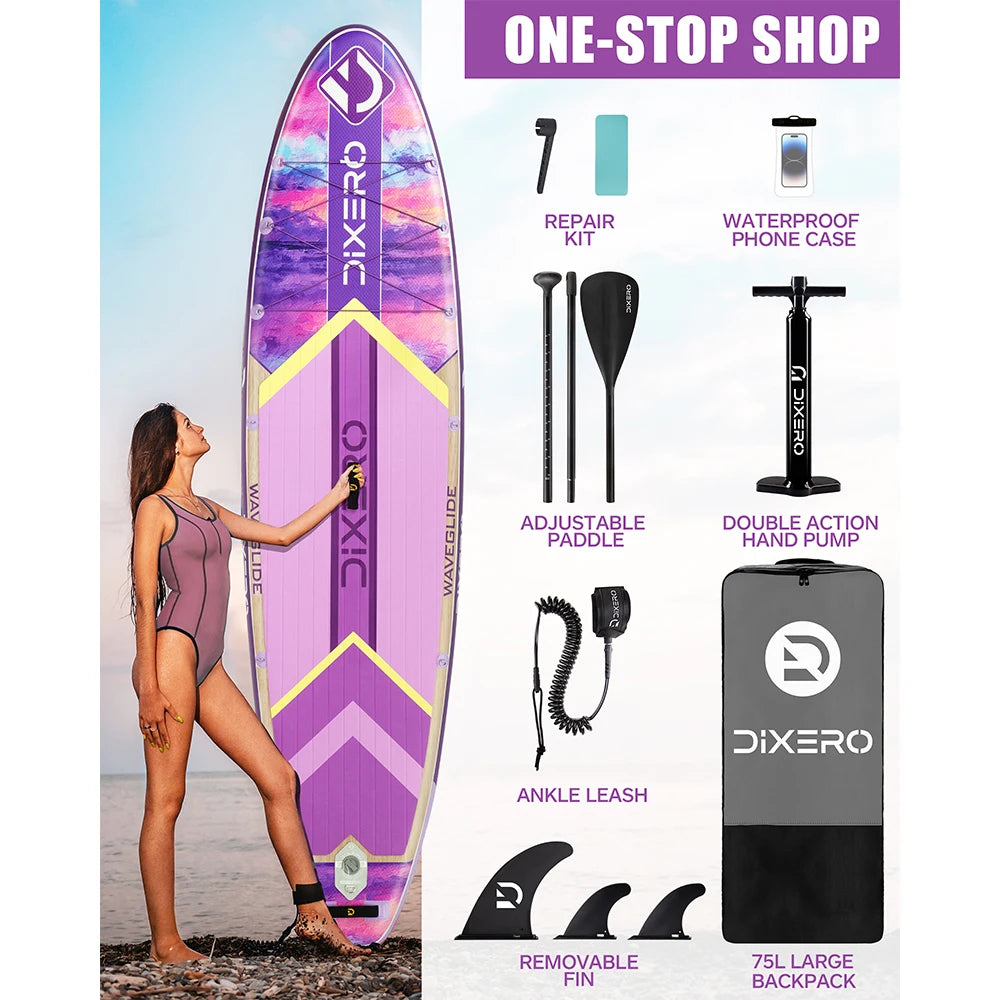 DIXERO Waterproof Inflatable Paddle Board 11''x33''x6''Adult Standing Style Aquatic With Kayak Accessories Fishing SUP Board